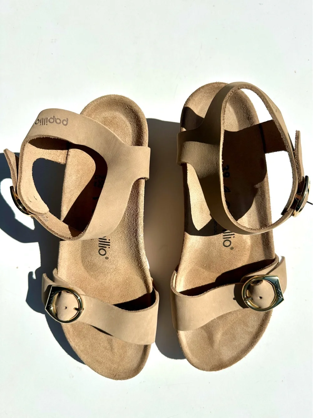 New Birkenstock Papillio Soley Ring Buckle Cork Wedge Sandals Beige 39 8-8.5
